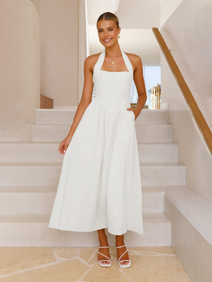 Damen Maxikleid mit schulterfreier Silhouette und eleganter Taillierung