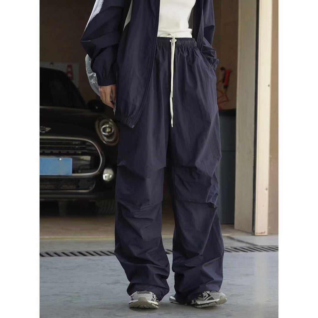 Damen Weite Nylon-Loungehose mit Tunnelzug und elastischem Bund Nord Taschen