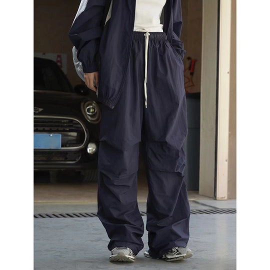 Damen Weite Nylon-Loungehose mit Tunnelzug und elastischem Bund Nord Taschen