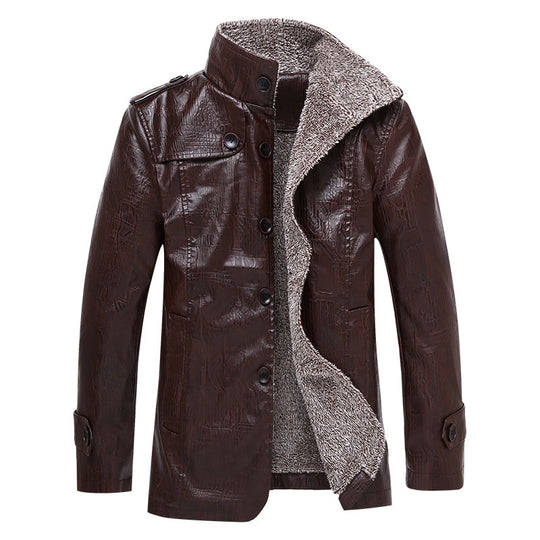 Herren Texturierte Kunstleder-Midlayerjacke mit Teddyfleece-Innenfutter, Stehkragen und Schulterpatten Nord Taschen