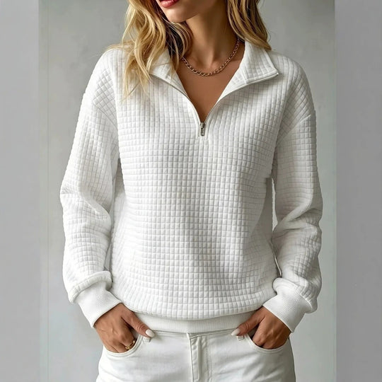 Damen Steppstruktur-Halbzip-Sweatshirt mit Karomuster und Stehkragen Nord Taschen