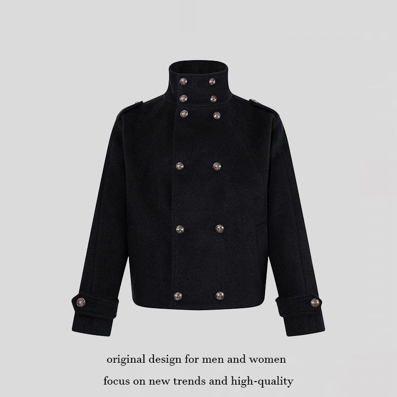 Damen Kurze Doppelreihige Militärische Cabanjacke mit Stehkragen und Epauletten Nord Taschen