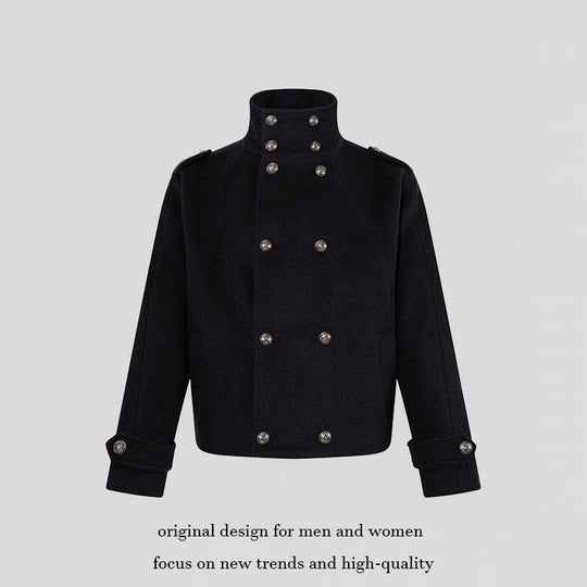 Damen Kurze Doppelreihige Militärische Cabanjacke mit Stehkragen und Epauletten Nord Taschen