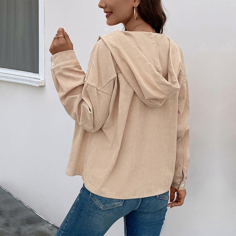 Damen Cordjacke mit Kapuze und Knopfdetails Nord Taschen