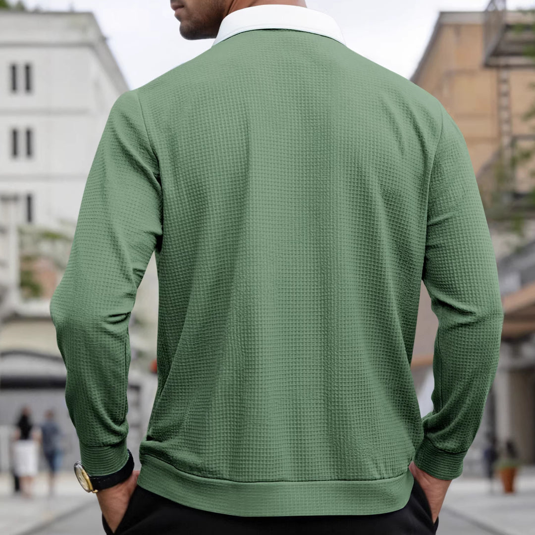 Herren Elegantes Waffelstruktur-Poloshirt mit Halbzip und Kontrastkragen Nord Taschen