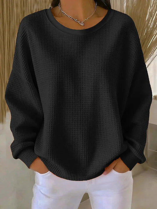 Damen Oversize Waffelstrick-Sweatshirt mit Rundhalsausschnitt Nord Taschen
