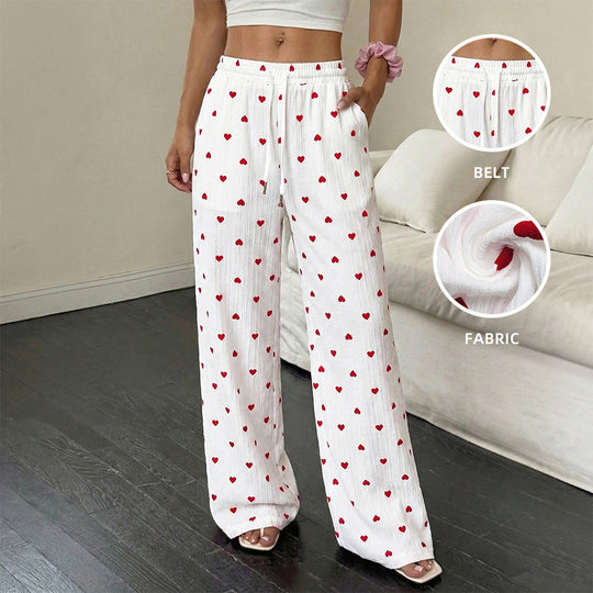 Damen Lässige Weite Hose mit Herzmuster Nord Taschen