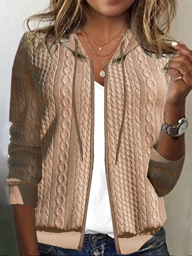 Damen Strickjacke mit Kapuze und schickem Zopfmuster