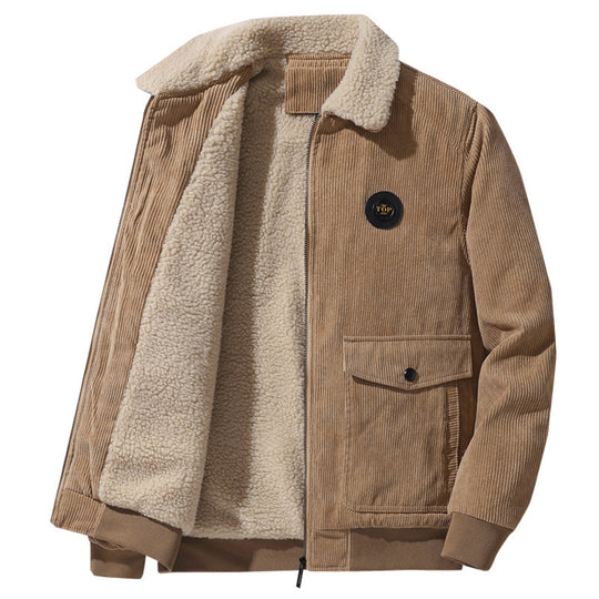 Herren  Cordjacke im Bomberstil mit Teddykragen, aufgesetzten Klappentaschen und geripptem Saum Nord Taschen