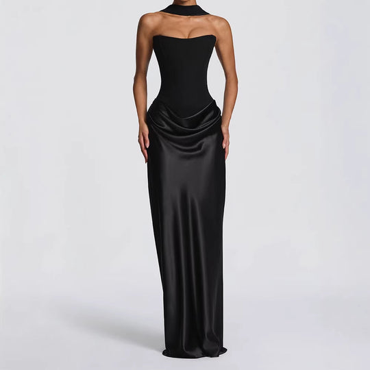 Damen Elegantes Langarm-Maxikleid mit raffinierten Drapierungen
