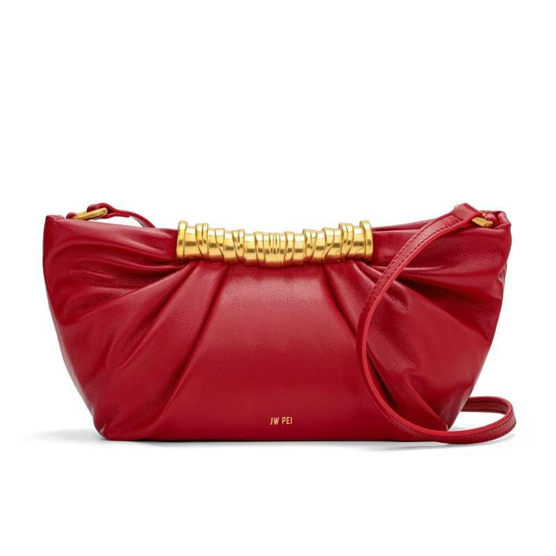 Damen Clutch mit dekorativer Faltoptik und goldenem Griff Nord Taschen