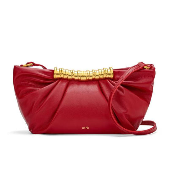 Damen Clutch mit dekorativer Faltoptik und goldenem Griff Nord Taschen