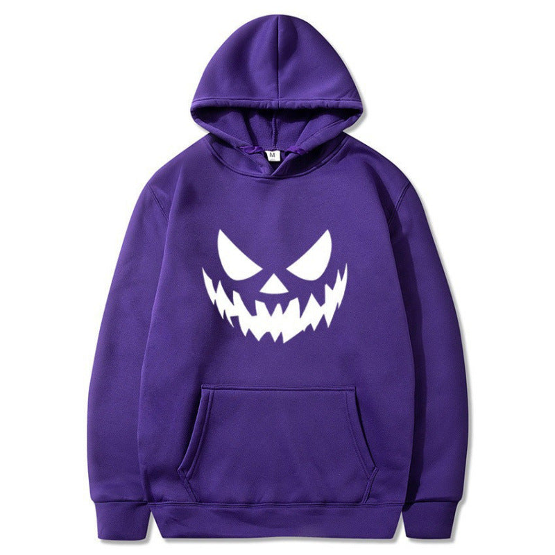 Unisex Kapuzenpullover mit gruseligem Kürbisgesicht-Print und Oversize Kängurutasche Nord Taschen