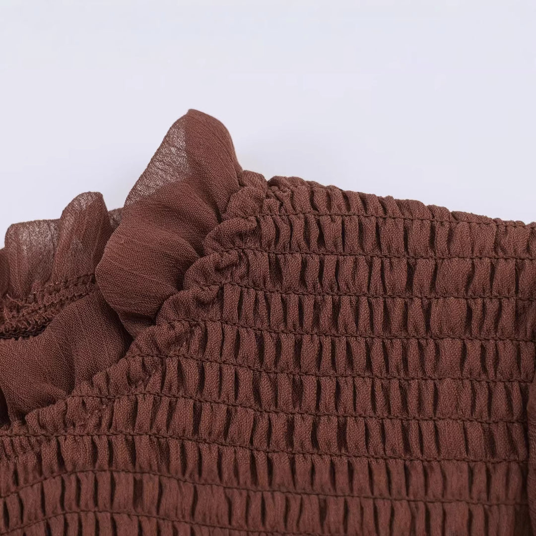 Damen Chiffonbluse mit Smokoberteil, voluminösen Ballonärmeln und Rüschenkragen Nord Taschen