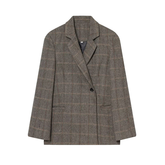 Damen Oversize Wollmix-Blazer mit Glencheck und Ein-Knopf-Verschluss Nord Taschen