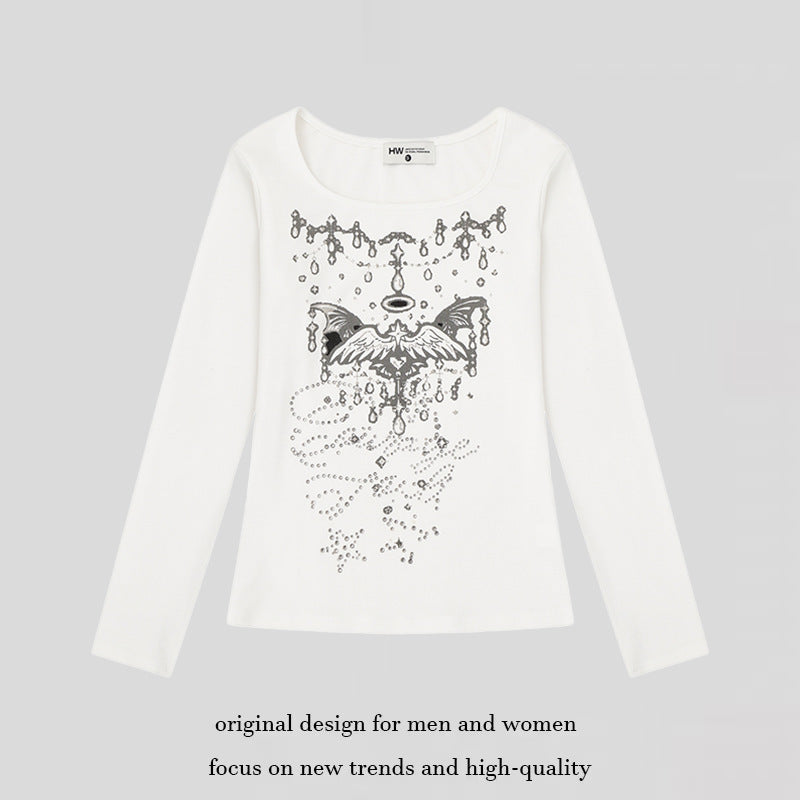 Damen Langarmshirt mit Rundhalsausschnitt, Strass-Print und Engelsmotiv Nord Taschen