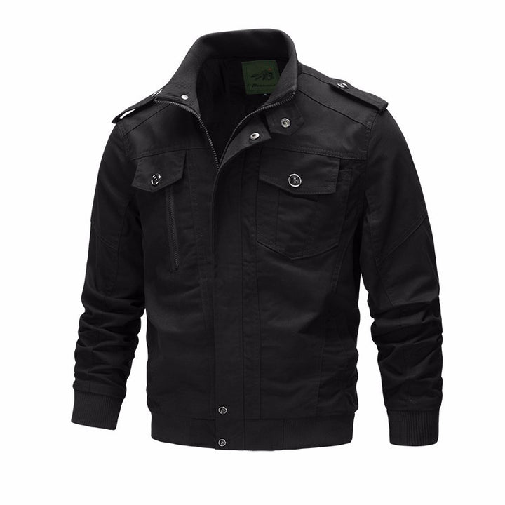 Herren  leichter Baumwoll-Canvas Fliegerjacke mit Schulterklappen, verdecktem Reißverschluss und multifunktionalen Taschen Nord Taschen