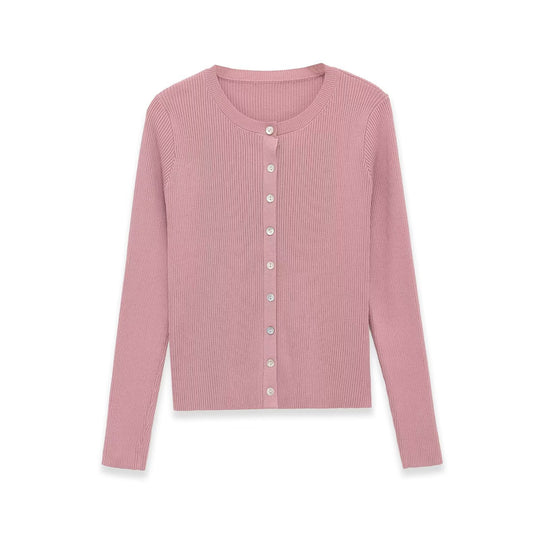 Damen Feinripp-Feinstrick-Cardigan mit durchgehender Knopfleiste und Rundhalsausschnitt Nord Taschen