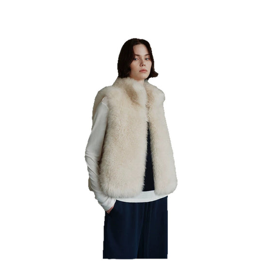 Damen Ärmellose Teddy‑Kunstfellweste mit dichtem Hochflor und Stehkragen Nord Taschen