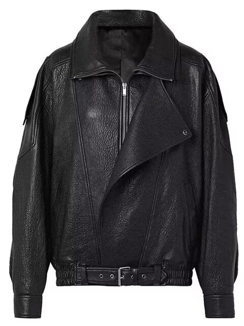 Damen Oversize Kunstleder-Bikerjacke mit asymmetrischem Reißverschluss, Gürtel und elastischem Bund Nord Taschen