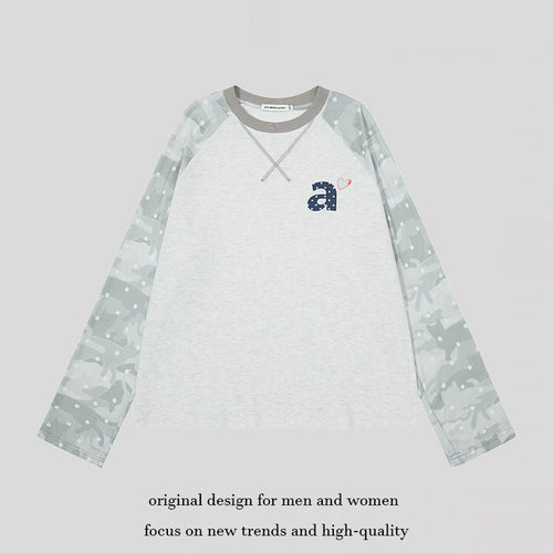 Damen Langarmshirt mit Raglanärmeln, Camouflage-Print und Herz-Initiale Nord Taschen