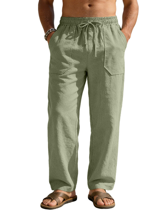 Herren nan weite Relaxhose aus Leinen-Mix mit Kordelbund und aufgesetzten Beintaschen Nord Taschen