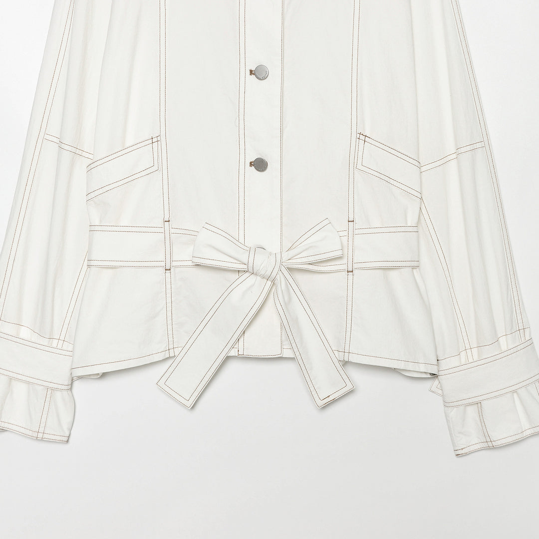 Damen Cropped Utility‑Jacke mit Stehkragen, Taillenband und sichtbaren Ziernähten Nord Taschen