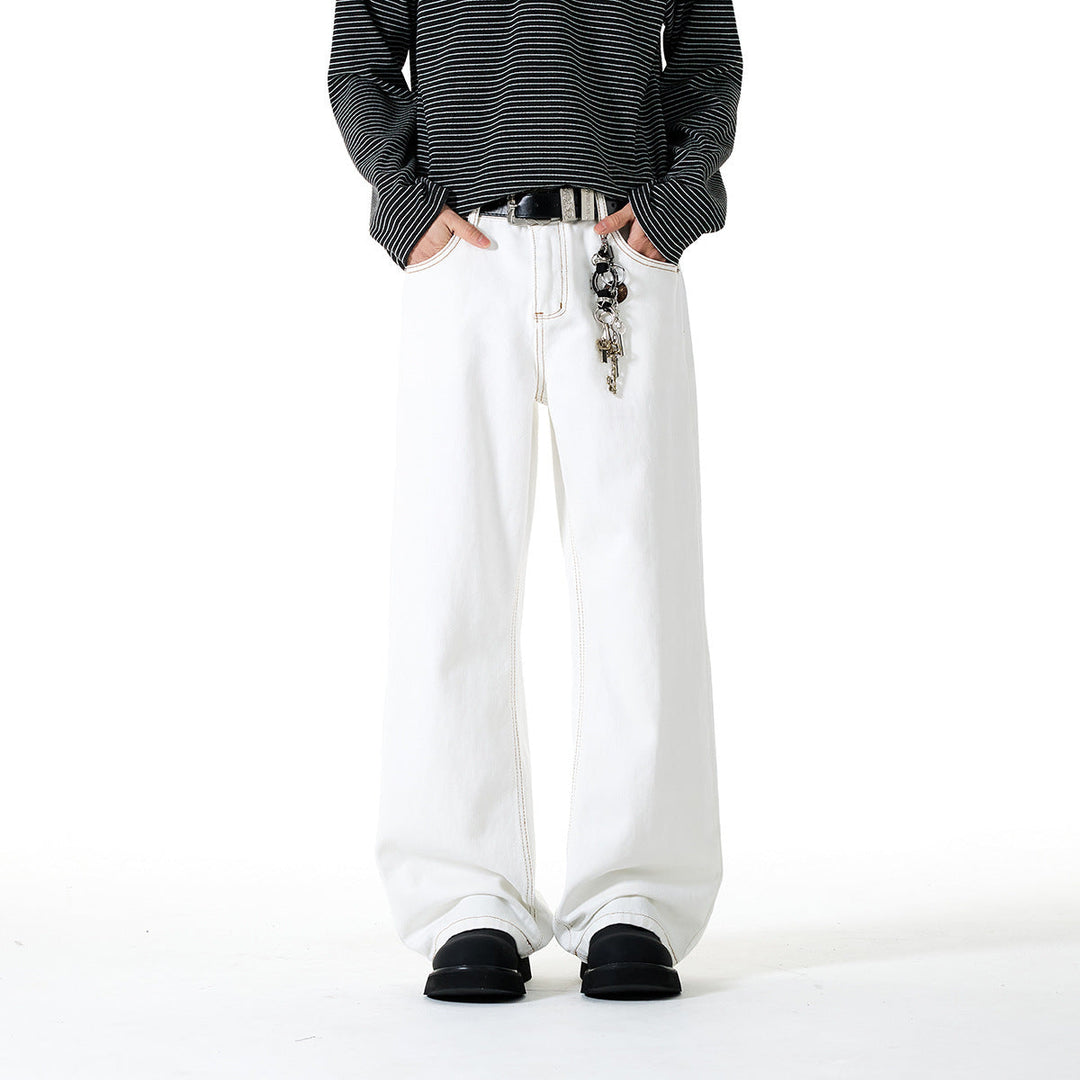 Damen Weite Cropped-Jeans mit hoher Leibhöhe und Kontrastnähten Nord Taschen