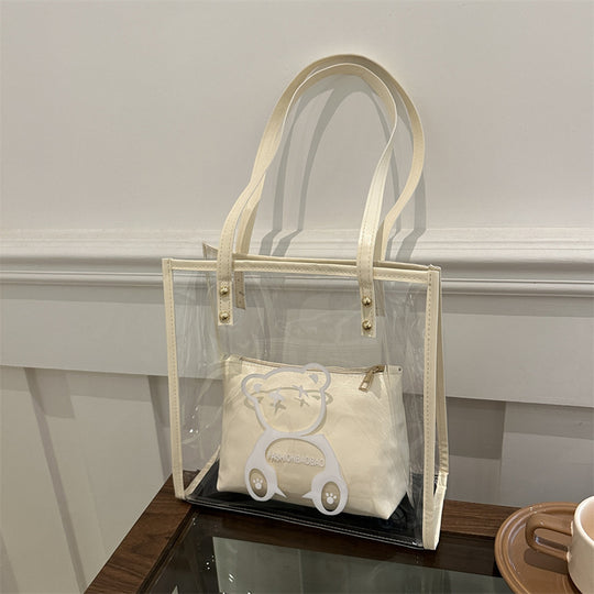 Damen transparente Tragetasche mit auffälligem Bärenmotiv Nord Taschen