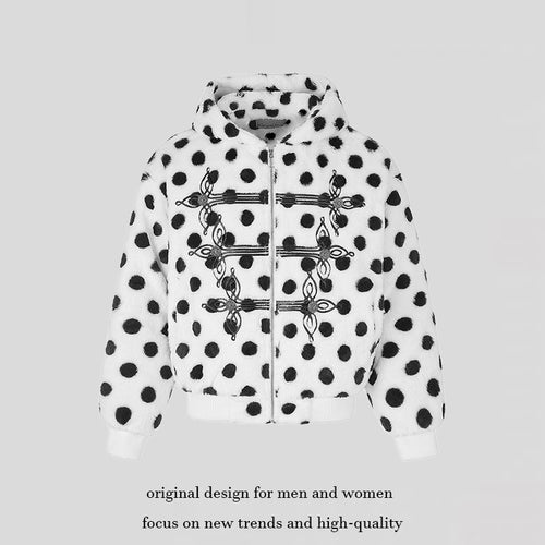 Damen Kapuzen-Fleecejacke im Bomberstil mit Polka‑Dot und dekorativen Froschknopf-Details Nord Taschen