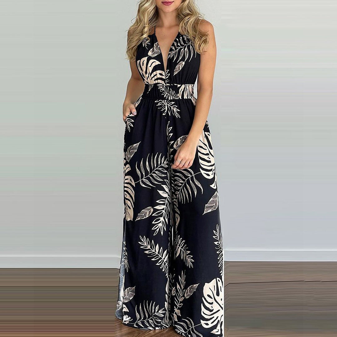 Damen eleganter Jumpsuit mit Spaghettiträgern und hohen Seitenschlitzen