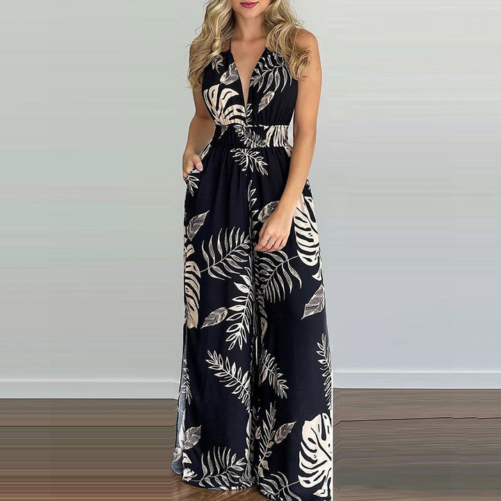 Damen eleganter Jumpsuit mit Spaghettiträgern und hohen Seitenschlitzen