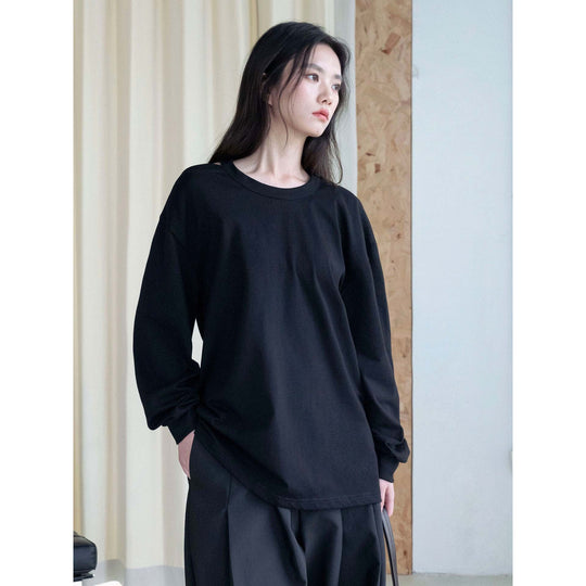 Damen Oversized Longsleeve Baumwollshirt mit Rundhalsausschnitt und überschnittener Schulter Nord Taschen