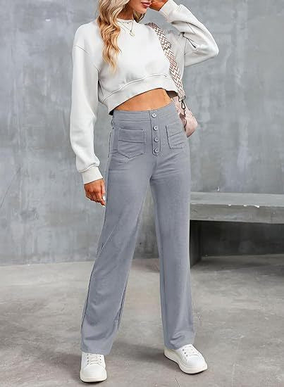 Damen Hochtaillierte Wide‑Leg Hose mit aufgesetzten Taschen Nord Taschen