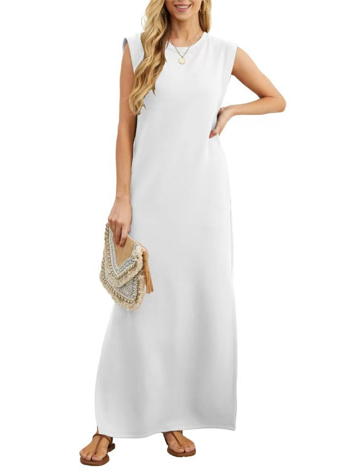 Damen Maxikleid mit modernen Schulterdetails und fließendem Schnitt