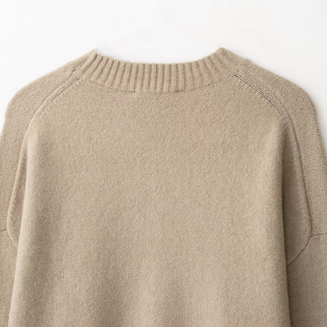 Damen Oversize-Feinstrickpullover mit Rundhalsausschnitt, überschnittener Schulter und extra langen Rippbündchen Nord Taschen