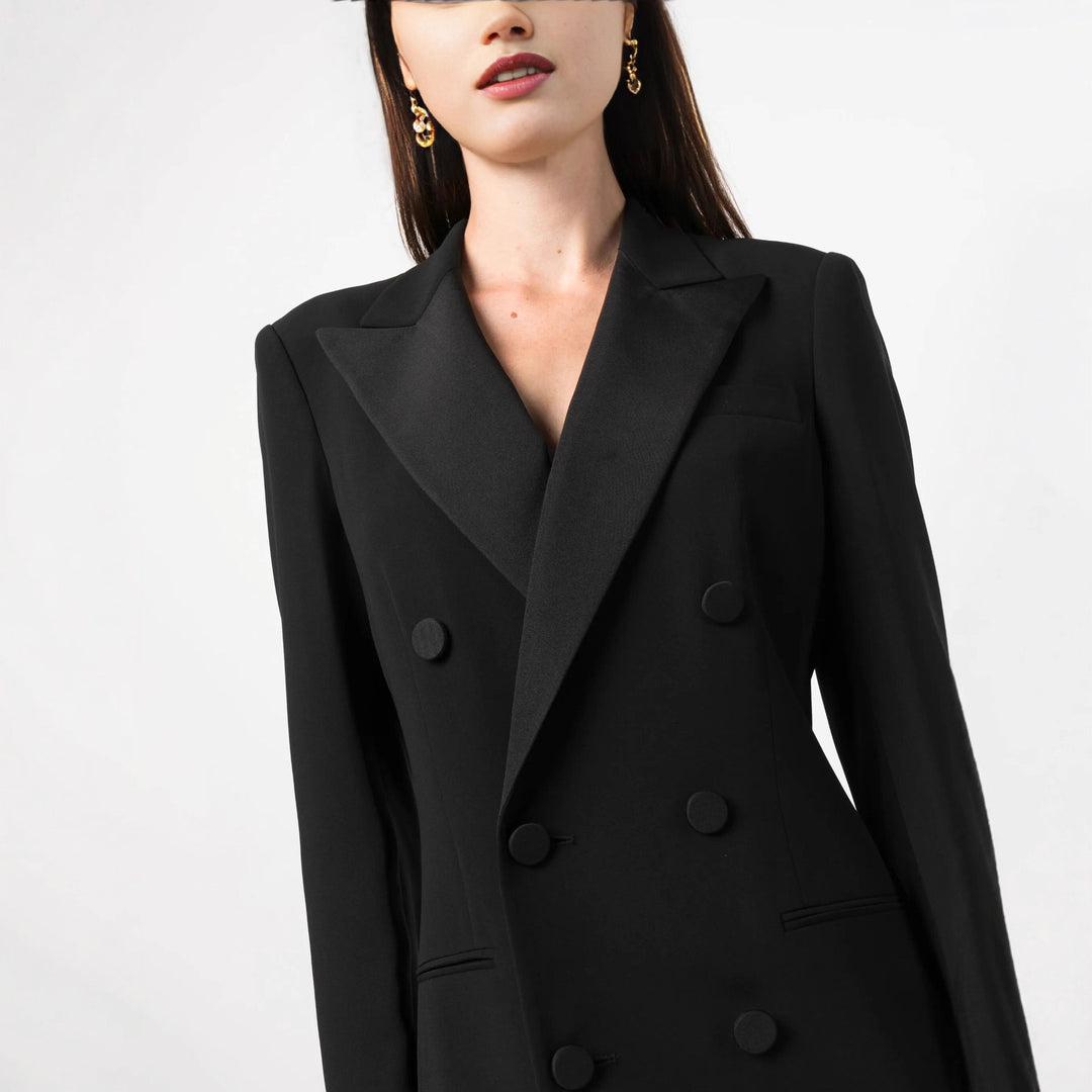 Damen Doppelreihiges Blazerkleid mit Satinrevers Nord Taschen