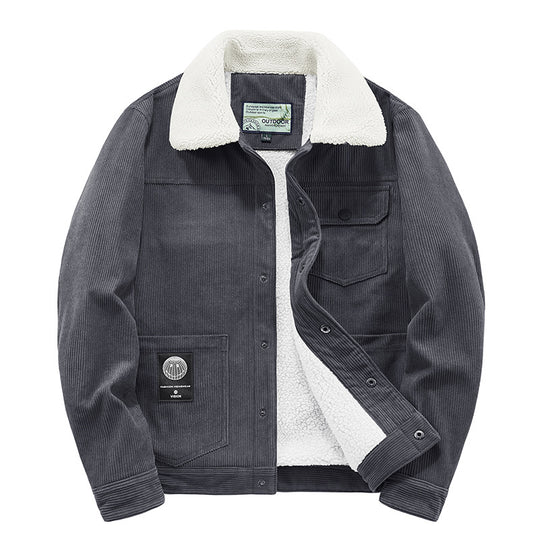Herren Kordjacke mit Teddyfutter, thermisch gefütterte Worker-Jacke Nord Taschen