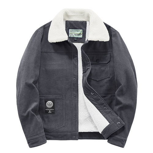 Herren Kordjacke mit Teddyfutter, thermisch gefütterte Worker-Jacke Nord Taschen