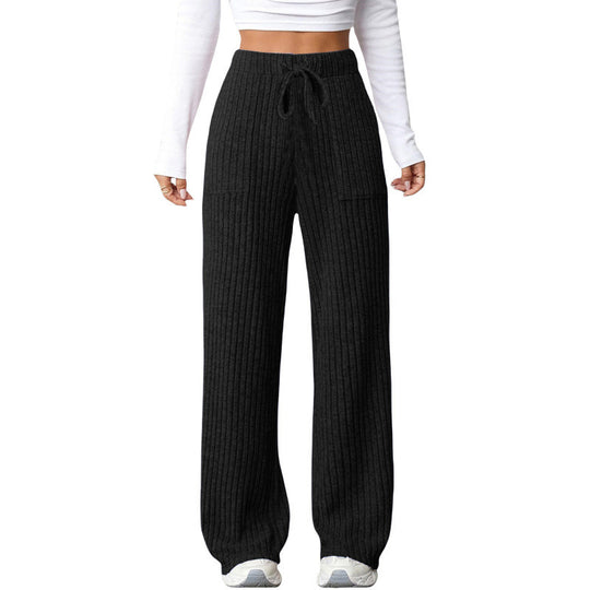 Damen Weite Rippstrick-Loungebundhose mit Tunnelzug und aufgesetzten Taschen Nord Taschen