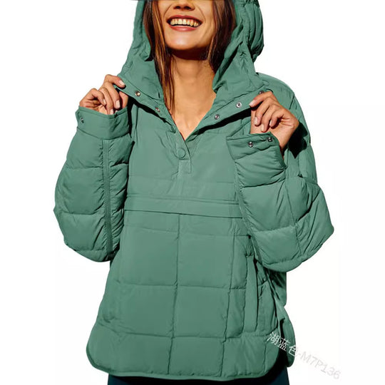 Damen Gefütterter Stepp-Anorak-Pullover mit Kapuze Nord Taschen