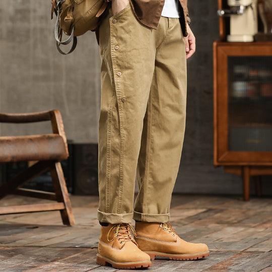 Herren lässige konische Hose mit seitlicher Knopfleiste und Umschlag Nord Taschen