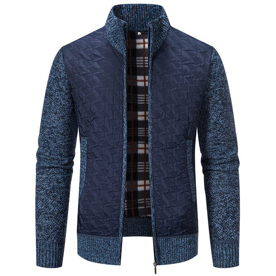 Herren gesteppte Strick‑Hybridjacke mit Stehkragen, durchgehendem Reißverschluss und kariertem Futter Nord Taschen