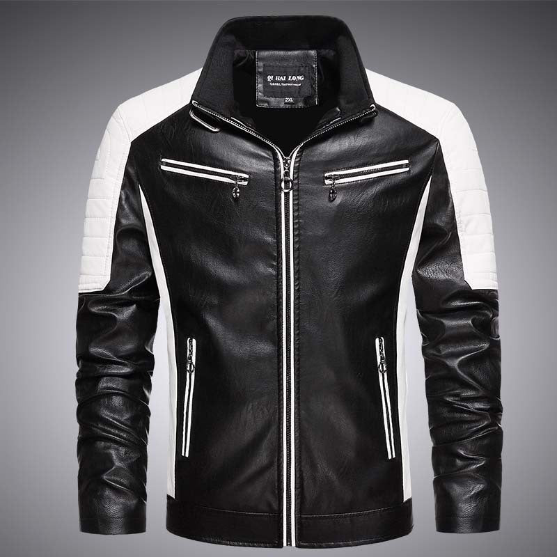 Herren Biker-Lederimitatjacke im Racing-Stil mit Stehkragen und Reißverschlusstaschen Nord Taschen