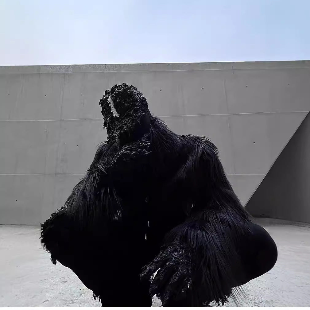 Herren Statement-Kunstpelzjacke mit langen Shaggy-Ärmeln und asymmetrischem Reißverschluss Nord Taschen