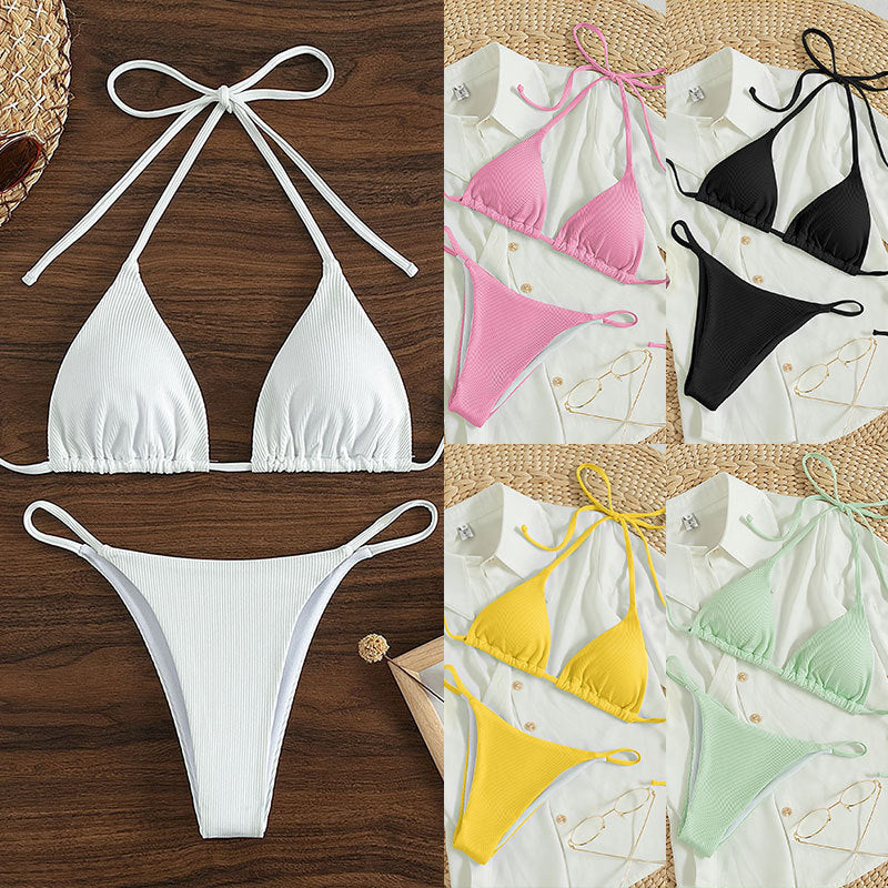 Damen Triangel-Bikini mit feiner Rippstruktur