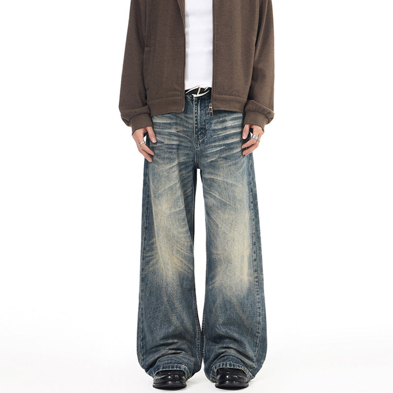 Herren Extremweite Vintage-Denim Baggy-Jeans mit tiefem Schritt und extra langer Saumlänge Nord Taschen