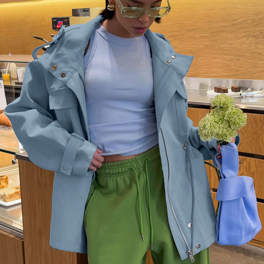 Damen Utility-Parka mit Tunnelzugtaillierung, Pattentaschen und Stehkragen Nord Taschen