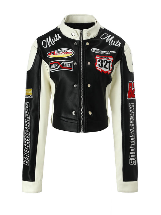 Damen Bikerjacke im Racing-Look mit gestickten Patches und kontrastierenden Ärmeln Nord Taschen