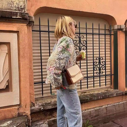 Damen Gepolsterte Patchwork Steppjacke mit Stehkragen und Druckknopfverschluss Nord Taschen